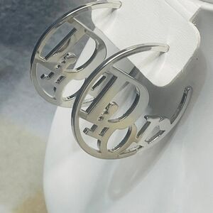 Dior Silver Logo Hoop Earrings